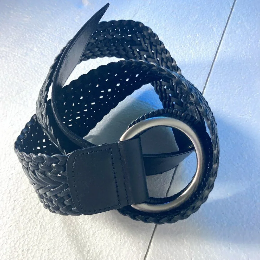 Coldwater Creek SZ S Black braided leather statement belt wear Hip or waist